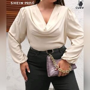 Elegant Beige Blouse by Shein Curve